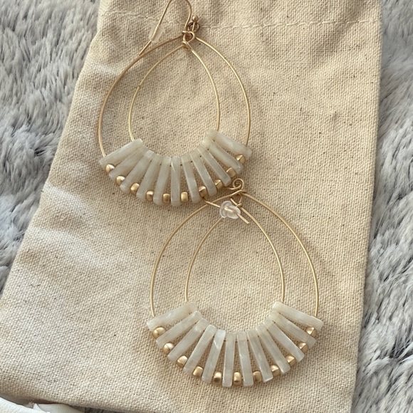 Elegant Gold and White Teardrop Earrings - Picture 4 of 4